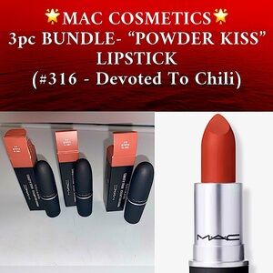 MAC COSMETICS BUNDLE- 3pc POWDER KISS LIPSTICK (#316 - Devoted To Chili)